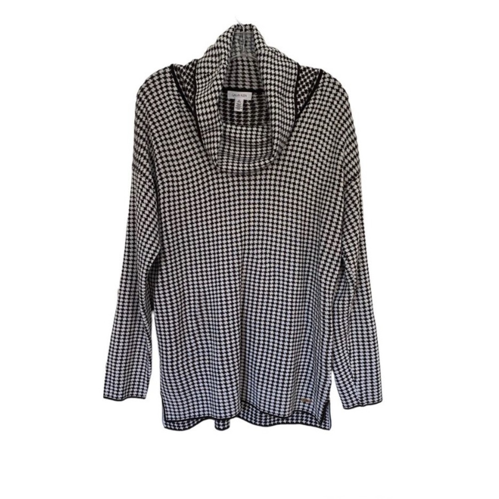 Calvin  Klein B/W Houndstooth Pattern Cowl Neck Tunic/ Sweater Oversized…
